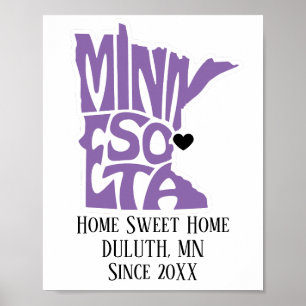 Póster Duluth Hogar Duluth, MN Purple State Map