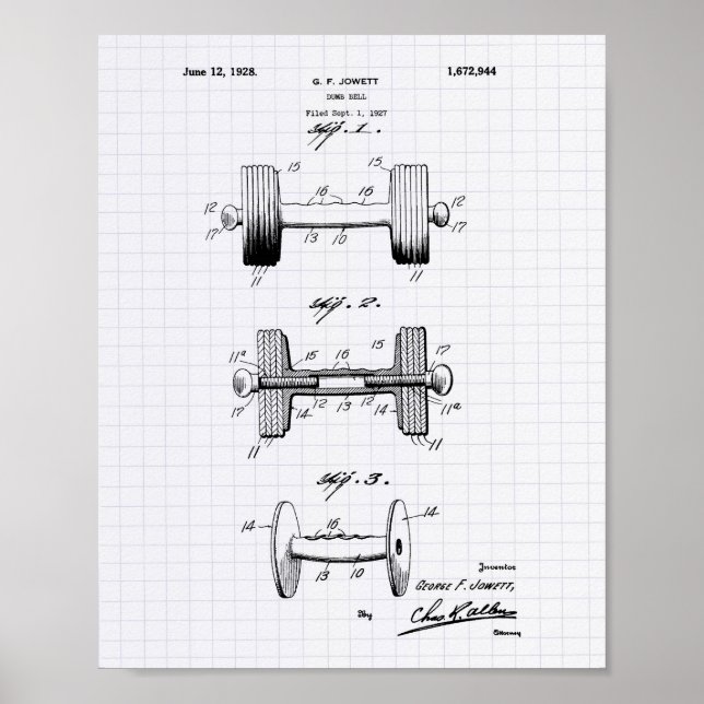 Póster Dumbbell 1928 Patent Art - Lined Peper (Frente)
