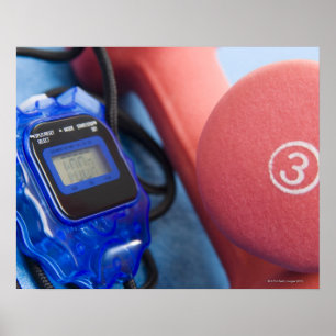 Póster Dumbbells and stopwatch