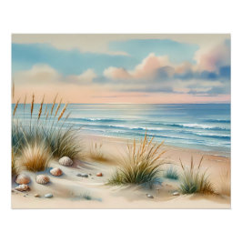 Póster Dunas Costeras Pastel Acuarela