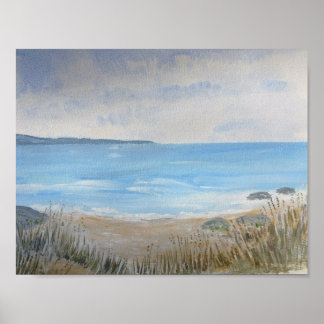 Póster Dunas de arena con hierbas silvestres, playa y mar