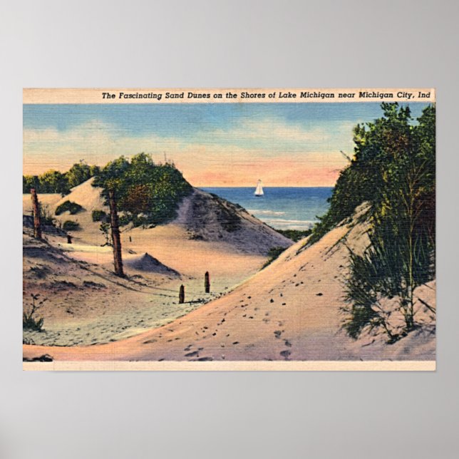 Póster Dunas de arena de Michigan City Indiana 1940 (Frente)