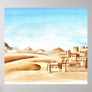 Póster Dunas del desierto acuarela de la ciudad africana