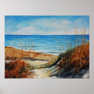 Póster Dunas y océano de arena de la playa que pintan el