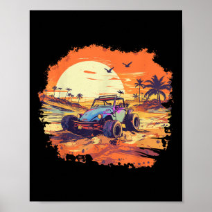 Póster Dune Buggy Clic Beach Car Retro Vintage Sunset Gra