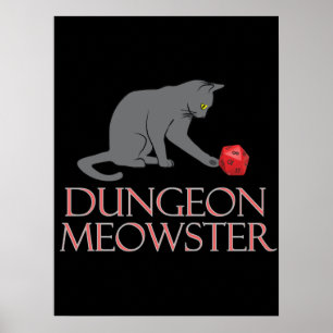 Póster Dungeon Meowster Funny RPG Cat con dados