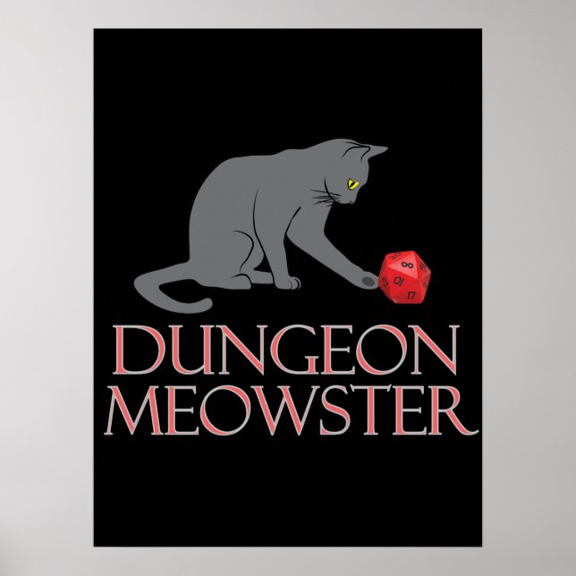 Póster Dungeon Meowster Funny RPG Cat con dados (Frente)