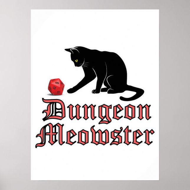 Póster Dungeon Meowster Funny RPG Cat with Dice (Frente)