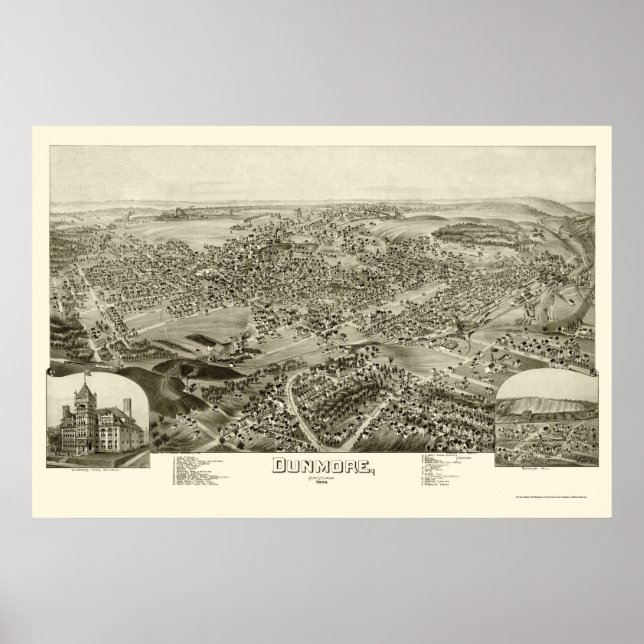 Póster Dunmore, PA Panoramic Map - 1892 (Frente)