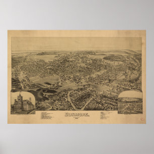 Póster Dunmore Pennsylvania 1892 Mapa Panorámico Antiguo