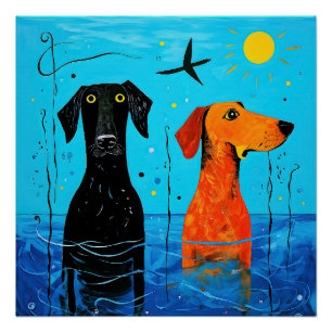 Póster "Dúo acuático de alegría" - Perros surrealistas co