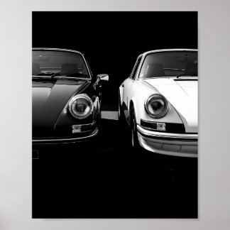 Póster Dúo clásico de Porsche 911 en negro y blanco