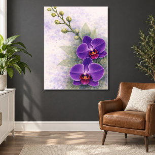 Póster Duo de flores de orquídea púrpura Botánico
