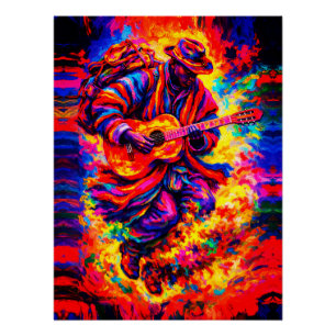 Póster Dúo de Guitarristas Abstractos Coloridos Impasto