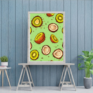 Póster Dúo de Kiwi y Coco Frutas Tropicales Acuarela