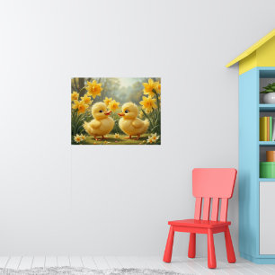 Póster Dúo de patitos soleados entre narcisos