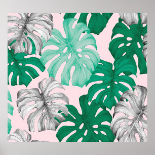 Póster Duo-Tone Mínimo Tropical Monstera