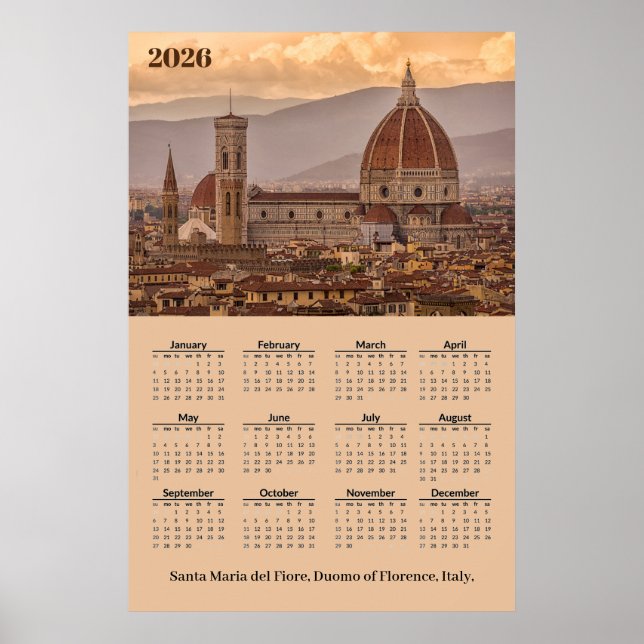 Póster Duomo de Firenze, Florence Italy 2026 Calendar (Frente)