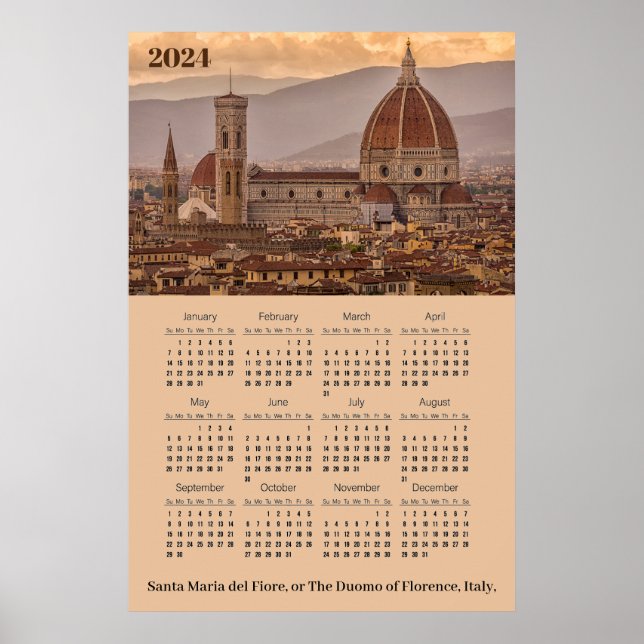 Póster Duomo de Firenze, Florencia Italia Calendario 2024 (Frente)