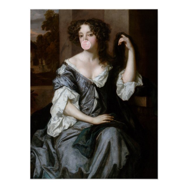 Póster Duquesa de Portsmouth soplando un chicle rosa (Anverso)
