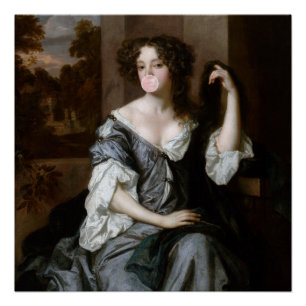 Póster Duquesa de Portsmouth soplando un chicle rosa