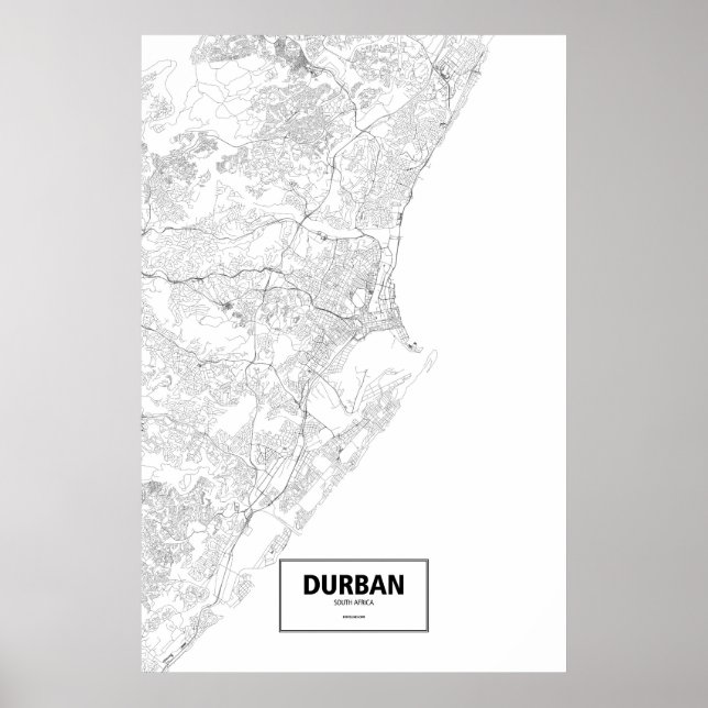 Póster Durban, Sudáfrica (negro sobre blanco) (Frente)