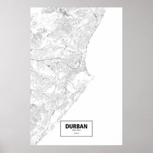 Póster Durban, Suráfrica (negro en blanco)