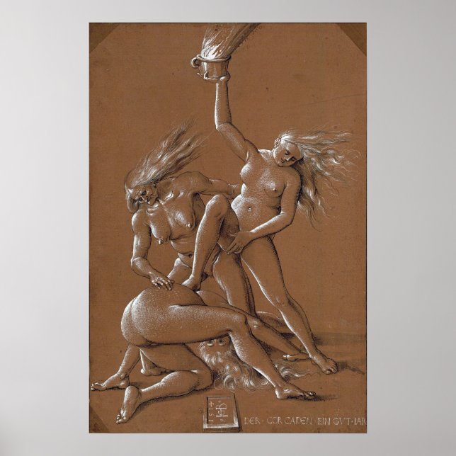 Póster Dürer - Saludo de Año Nuevo con tres brujas (Frente)