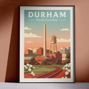 Póster Durham Carolina del Norte antiguo