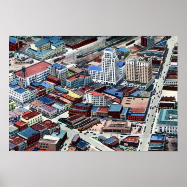 Póster Durham North Carolina Birdseye View (Frente)