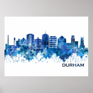 Póster Durham North Carolina Skyline Blue