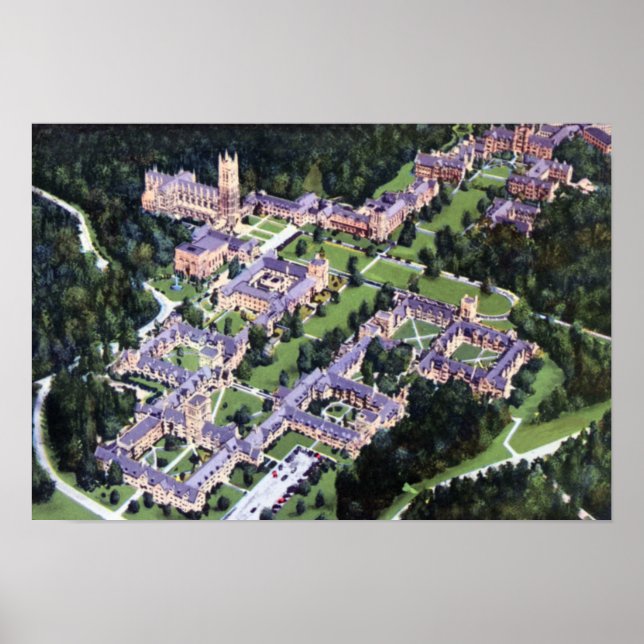 Póster Durham North Carolina Univ. Birdseye (Frente)