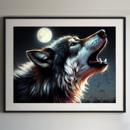 Póster Duro Pastel Dibujando Lobo Howf Moon II