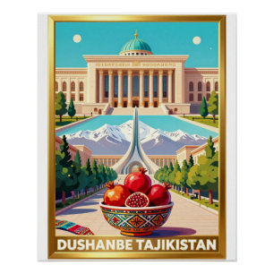 Póster Dushanbe Tayikistán Viaje por Montañas
