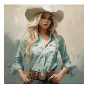Póster Dusk del Desierto: Arte Pared de Cowgirl
