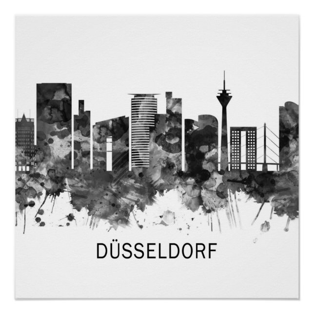 Póster Dusseldorf Alemania Skyline BW (Anverso)
