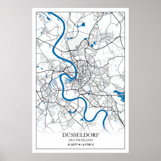 Póster Dusseldorf Deutschland City Map Viaje simple (Frente)