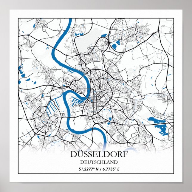 Póster Dusseldorf Deutschland City Map Viaje simple (Frente)