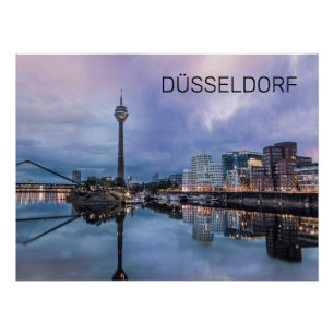 Póster Dusseldorf Skyline Alemania Holiday Sunset Souveni