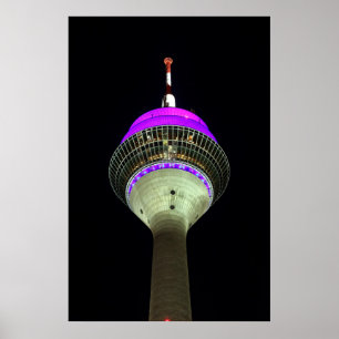 Póster Düsseldorfer Rheinturm por la noche