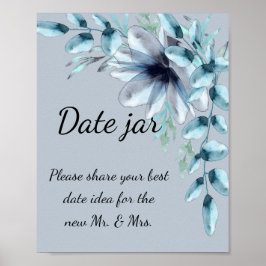 Póster Duste azul gris floral dátil tarro de novia ducha