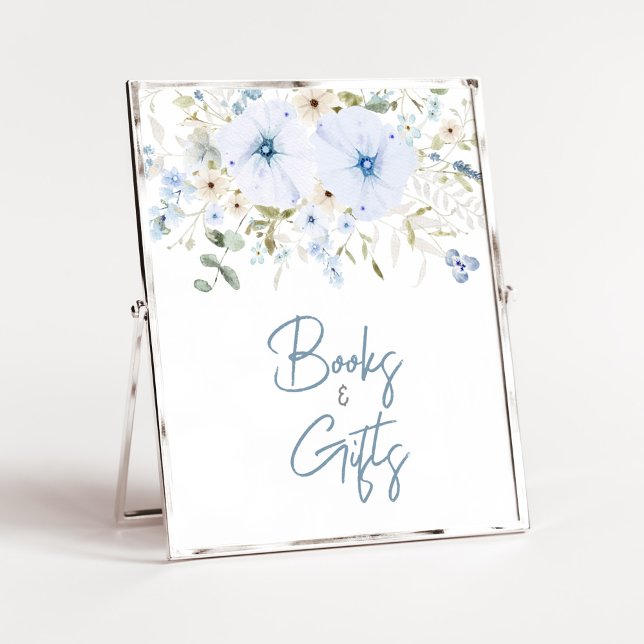 Póster Duste Blue Baby Bloom Baby Shower Books y Regalos (Boy Spring Flowers Baby Shower Books and Gifts Sign)