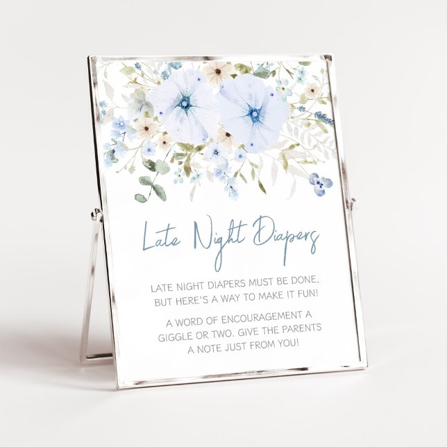 Póster Duste Blue Baby Bloom Tarde Noche Diapers (Boy Spring Flowers Baby Shower Late Night Diapers Sign)