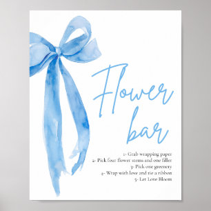 Póster Duste Blue Bow Bridal Shower Flower Bar Rótulo