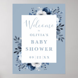 Póster Duste Blue Country Floral Baby Shower, signo de bi