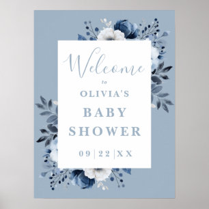 Póster Duste Blue Country Floral Baby Shower, signo de bi