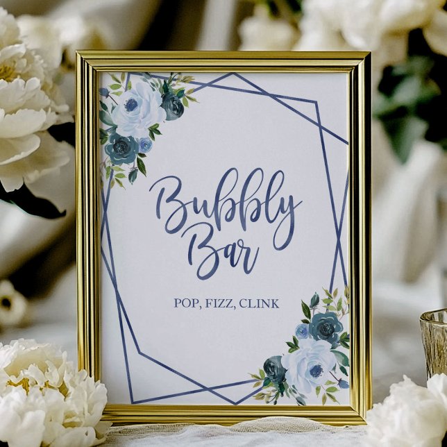 Póster Duste Blue Floral acuarela Bubbly Bar Rótulo (Subido por el creador)