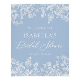 Póster Duste Blue Floral Blue Floral Bridal Shower signo