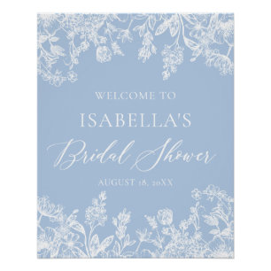 Póster Duste Blue Floral Blue Floral Bridal Shower signo 