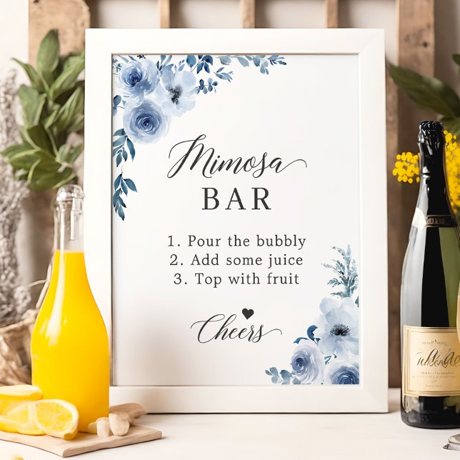 Póster Duste Blue Floral Bridal Shower Mimosa Bar Rótulo (Subido por el creador)